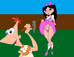 1boy 1girls black_hair blue_eyes bow caglioro3666 detailed_background disney dress duo female fireside_girls footwear front_view g-string ginger hair_ornament hairbow human isabella_garcia-shapiro legwear long_hair minidress older open_mouth orange_hair outdoor panties pantyshot pantyshot_(standing) phineas_and_ferb phineas_flynn pink_panties pose posing shoes short_dress skirt_lift small_breasts socks standing stockings straight thong tied_hair underwear upskirt white_footwear white_legwear white_stockings