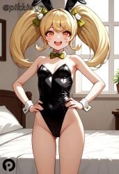 1girls ai_generated artist_request blonde_hair bunny_ears bunny_girl bunnysuit danganronpa danganronpa_2:_goodbye_despair female_only ponytail saionji_hiyoko shortstack smile smiling smiling_at_viewer standing tagme twin_drills twintails