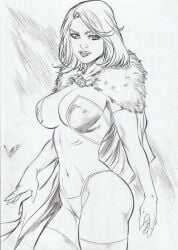 black_and_white ed_benes_studio emma_frost hellfire_club leo_(artist) marvel marvel_comics nipple_bulge traditional_art traditional_media_(artwork) white_queen x-men