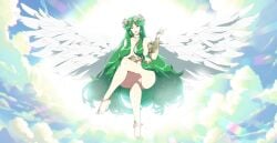 1girls breasts female hair_covering_breasts kid_icarus nude palutena r3dfive sitting tagme