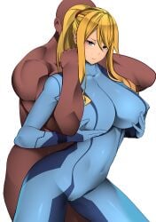 blacked clothed_female_nude_male dark-skinned_male metroid nachocobana samus_aran zero_suit zero_suit_samus