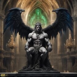 ai_generated chandelier gothic_architecture loin_cloth male_only muscles throne wings