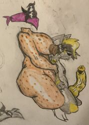 anthro anthro_on_human anthro_only brown_nipples cuddling dana_(zoyeensadart) female freckles freckles_on_ass freckles_on_breasts grey_fur knot knotted_penis male nude nude_female nude_male yellow_fur yellow_hair yellow_penis zo_(zoyeensadart) zoyeensadart