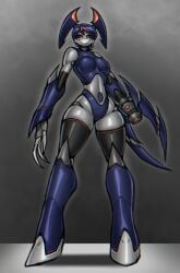 1girls evil_eyes evil_grin evil_smile female female_focus female_only my_life_as_a_teenage_robot nickelodeon sharp_teeth slender_body solo solo_female solo_focus standing tall_female tall_girl tall_woman thick_thighs thighs weapon xj-9 zzzhodazzz