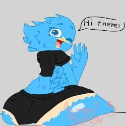 anthro back_view bird clothed fata feathers female female_focus female_only female_solo furry furry_female furry_only huge_ass lolooking_back looking_at_viewer sl33py_demon thick_ass thick_butt twitter twitter_bird wide_ass wide_hips wings wink winking_at_viewer