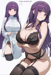 1girls breasts curvy curvy_figure female fern_(sousou_no_frieren) human large_breasts purple_eyes purple_hair solo suisei_no_gargantia