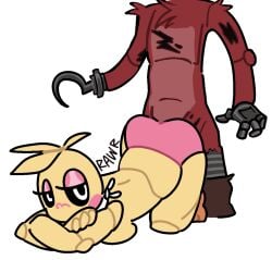 animatronic ass ass_up backshots breasts breasts_out five_nights_at_freddy's five_nights_at_freddy's_2 fnaf foxy_(fnaf) pink_panties sex sex_from_behind toy_chica_(fnaf) yellow_body