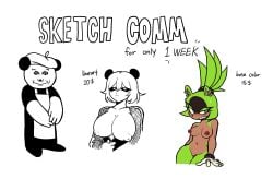 1boy 2girls anthro apron beret big_breasts black_fur_markings blush blush blush_lines breasts breasts_out breasts_out_of_clothes color colored_sketch commission_price_sheet eyes_half_open female gloves gloves_only green_fur line_art looking_at_viewer male naked naked_female nude nude_female panda panda_ears realistic_face sharp_teeth sonic_(series) sonic_the_hedgehog_(idw) sonic_the_hedgehog_(series) surge_the_tenrec tagme tan_skin tan_skinned_female tenrec tenrec_humanoid unzipping unzipping_bodysuit voideyedpanda yamiku_(voideyedpanda)