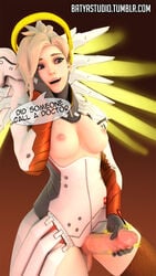 1futa 3d areola balls batyastudio blender breasts erect_nipples erection futa_only futanari intersex large_balls large_penis medium_breasts mercy nipples no_panties overwatch penis solo speech_bubble text