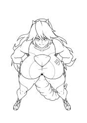 1girls black_and_white godzilla huge_breasts kaiju_girls_(webcomic) looking_at_viewer monochrome monster_girl thick_thighs witchking00