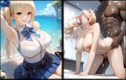 1boy 1girls ai_generated bed cheating cheating_girlfriend dark-skinned_male dark_skin doggy_style fairy_tail head_back instant_loss instant_loss_2koma kiss-shot lucy_heartfilia netorare ntr sex straight