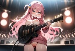 1girls ai_generated anilvl ass_visible_through_thighs audience bangs big_breasts blue_eyes blurry blurry_background blush bocchi_the_rock! bottomless breasts breasts_out cleft_of_venus concert cowboy_shot crossed_bangs crowd cube_hair_ornament electric_guitar exhibitionism gibson_les_paul gotou_hitori guitar hair_between_eyes hair_ornament holding holding_instrument holding_plectrum instrument jacket large_breasts long_hair long_sleeves looking_at_viewer medium_breasts music naked_jacket nipples no_bra no_panties one_side_up open_clothes open_jacket open_mouth parted_lips partially_unzipped pink_hair pink_jacket playing_instrument plectrum public public_indecency pussy raised_eyebrows smile solo spotlight stage stage_lights standing sweat thighs track_jacket uncensored very_long_hair