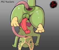 anal animal_genitalia anus ass auto_anus_lick balls biped bipedal_feral chameleon darkened_genitalia digital_media_(artwork) erection feet feral gaping gaping_anus gay generation_3_pokemon genitals hanging_by_tail hi_res kecleon lizard long_penis looking_at_viewer male nintendo open_mouth oral penis pokemon pokemon_(species) presenting puffy_anus rapistwerewolf reptile rimming scalie sex simple_background soles solo tail toes tongue tongue_out unusual_anatomy unusual_genitalia unusual_penis upside-down