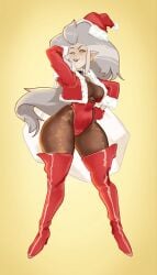 1girls big_breasts boots breasts christmas clothed eda_clawthorne female female_only jacket jacket_open leotard milf older_female pointy_ears rirurirue santa_hat the_owl_house thick_thighs thigh_boots thighs