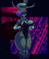 1girls big_breasts boob_window boobs breasts bunnysuit child_bearing_hips female female_only highlights_(coloring) huge_thighs insanitie jackalope large_breasts long_gloves oc original_character purple_highlights scar_on_face scar_over_eye stormkinght thick_thighs thighs thunder_thighs