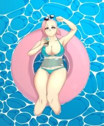 better_with_salt big_breasts bikini chloe_(better_with_salt) daydada large_breasts pink_hair pool soda summer