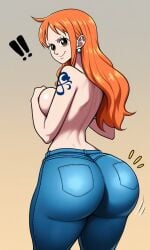 ai_generated bubble_ass bubble_butt curvy curvy_figure denim female jeans long_hair midriff nami nami_(one_piece) one_piece orange_hair pixelsin