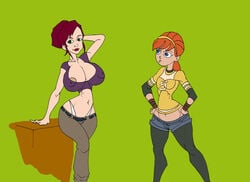 2girls 4kids_entertainment age_difference april_o'neil april_o'neil_(tmnt_2003) april_o'neil_(tmnt_2012) areola_slip arms_behind_head arms_up bangs belt big_breasts black_legwear black_stockings blue_eyes brown_hair busty caglioro3666 cleavage curvy denim_shorts duo erect_nipples female female_only front_view green_eyes hairband hand_behind_head hand_on_hip hand_on_hips hands_behind_head hands_on_hips hourglass_figure human jeans legwear lipstick makeup mature medium_breasts midriff multiple_females multiple_girls nickelodeon nipple_bulge older orange_hair panties pose posing red_lipstick short short_shorts simple_background skintight spread_legs spreading standing stockings teenage_mutant_ninja_turtles teenager thong tied_hair tmnt tmnt_2003 tmnt_2012 underwear v-string voluptuous whale_tail white_panties wide_hips