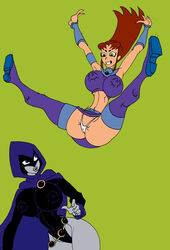 2girls aged_up alien alien_girl areolae armband arms_above_head arms_up ass bangs belt boots breasts caglioro3666 cameltoe cape cartoon_network clenched_teeth cloak curvy dc_comics demon demon_girl duo erect_nipple erect_nipples falling female female_only female_with_female front_view g-string gauntlet ginger gloves green_eyes grey_skin high_heel_boots high_heels hood hourglass_figure huge_breasts human large_ass legwear leotard long_hair midriff miniskirt multiple_females multiple_girls nipple_bulge nipples older open_mouth orange_skin panties pantyshot princess purple_boots purple_eyes purple_footwear purple_legwear rachel_roth raven_(dc) red_hair royalty simple_background skirt skirt_lift smooth_skin spread_leg spreading standing starfire superheroine teen_titans teenage thick_thighs thigh_boots thigh_high_boots thighhigh_boots thong underwear upskirt white_panties wide_hips yuri