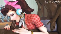 1girls 2boys 3d alternate_costume animated ass brown_hair buttjob clothed_female_nude_male cruiser_d.va d.va dark-skinned_male dark_skin erection fellatio female group group_sex interracial laosduude male meka mmf mmf_threesome multiple_boys oral overwatch overwatch_2 overwatch_league penis sound source_filmmaker straight threesome video