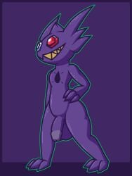 3:4 anthro balls big_balls flaccid generation_3_pokemon genitals hi_res hole_in_chest hybrid_pokemon ikakins male mega_evolution nintendo nude penis pokemon pokemon_(species) sableye sage_(stiban) solo