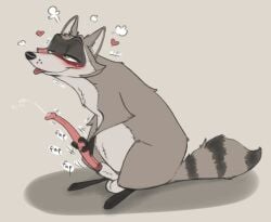 anatomically_correct anatomically_correct_genitalia blush bodily_fluids brown_body brown_fur cum ejaculation emenius fap_(sound_effect) feral fur genital_fluids genitals heart_symbol hi_res male mammal masturbation procyonid raccoon solo tongue tongue_out