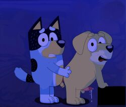 absurd_res accurate_art_style anal anal_sex australian_cattle_dog bandit_heeler bird_dog bluey_(series) bodily_fluids canid canine canis cattledog cum cum_on_penis domestic_dog duo genital_fluids genitals golden_retriever herding_dog hi_res hunting_dog male male/male mammal pastoral_dog pat_(bluey) penetration penis retriever wildside_45