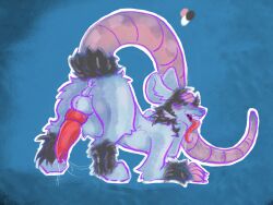 american_opossum bodily_fluids genital_fluids hi_res knot long_tongue male mammal marsupial no_humans precum saliva silex solo theoxym tongue