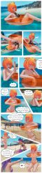 beach beach_ball bikini bikini_bottom bikini_top book book_covering_breasts breasts cat_ears cat_tail comic covering covering_breasts embarrassed embarrassed_nude_female enf enf_bee female lila_(enf_bee) momo_(enf_bee) topless topless_female wardrobe_malfunction
