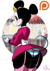 1girls alternate_body_type alternate_breast_size anthro ass big_ass clothed disney fabianoferreira garter_straps looking_at_viewer looking_back minnie_mouse panties partially_clothed patreon striped_panties thick thick_thighs thighs toto_draw upskirt