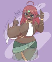 aliciaxlife bouncing_breasts breasts dark-skinned_female dark_skin elf elf_ears elf_female elf_girl female green_eyes jewelry looking_at_viewer queen red_hair solo solo_female virtual_youtuber vtuber youtuber