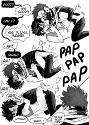 2025 2boys black_and_white blush blushing_male boku_no_hero_academia byjove closed_eyes comic cosplay cuntboy cuntboy/male cuntboy_penetrated deku dialog dialogue doujinshi english english_text eye_contact fit fit_male freckles freckles_on_face gay hitoshi_shinso hug hugging hugging_partner impersonation izuku_midoriya legs_crossed looking_pleasured male/male midoriya_izuku monochrome mostly_clothed_male mouth_guard mouth_mask mouthguard my_hero_academia penis_in_pussy scarf shinsou_hitoshi side_view sports_bra vagina vaginal_penetration vaginal_sex wrapped_around_another