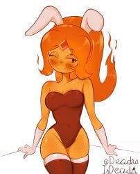 adventure_time artist_name blush bunny_ears fire flame_princess gem_on_forehead gloves playboy_bunny ponytail red_stockings stockings tagme white_gloves winking