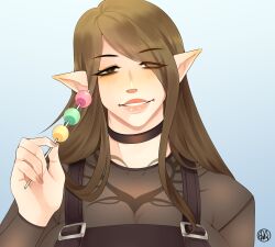 1girls camilla_thyleena dango elezen elf final_fantasy_xiv muscular_female original_character see-through_shirt tattoo tattoos