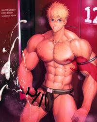 1ambiguous 1boy abs armband armpits bara beefy big_areola big_breasts big_bulge big_penis blonde_hair blue_eyes blush breasts broad_shoulders bulge bulge_through_clothing censor_bar censored censored_penis clenched_teeth collarbone cum cum_drip cum_explosion cum_fountain cum_on_penis cum_splatter cum_string cum_trail dripping dripping_cum duo earrings ejaculation erection excessive_cum eyebrows_visible_through_hair foreshortening foreskin foreskin_folds frown gay hi_res holding_penis huge_breasts huge_cock hunk indoors intense_orgasm jerking jockstrap long_cumshot looking_at_viewer male male_breasts male_only manly masturbation mature_male meisho_hanten muscles muscular muscular_arms muscular_male navel oppai orgasm original original_character pecs penis penis_out pink_light pointless_censoring powerful_cumshot practically_nude pubic_hair retracted_foreskin semen short_hair six_pack slim_waist standing steam steaming_body sweat sweatdrop sweating sweaty thick_arms thick_cum thick_neck thick_penis topless touching_nipples tough_guy triceps uncircumcised uncut underwear_aside underwear_only veiny_arms veiny_penis very_high_resolution very_sweaty wanking wide_eyed wince yaoi