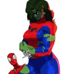 1boy 1boy1girl 1girls avengers big_ass big_breasts big_thighs breasts curvaceous curvy curvy_figure digital_media_(artwork) female green-skinned_female green_body green_skin hips hourglass_figure huge_ass huge_breasts huge_thighs hulk_(series) jennifer_walters large_ass large_breasts large_thighs legs light-skinned_male light_skin male male/female marvel marvel_comics mature mature_female peter_parker rymslim she-hulk slim_waist spider-man spider-man_(series) straight thick thick_hips thick_legs thick_thighs thighs voluptuous waist wide_hips