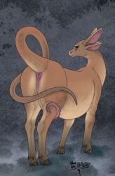 4_ears anus ass bedroom_eyes blue_eyes bodily_fluids bovid bovine brown_body brown_fur cattle dripping erection feral fur genital_fluids genitals hi_res hooves hybrid long_tail looking_at_viewer male mammal multi_ear narrowed_eyes penis perineum pink_anus precum precum_drip prehensile_penis presenting presenting_anus puffy_anus seductive solo tail whinn_doe whinndoe_(artist)