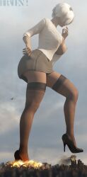 1girls 3d alternate_angle android android_girl big_breasts bradengts breasts city destruction female female_only giant_female giant_woman giantess giga_giantess huge_breasts large_boobs large_breasts light-skinned_female light_skin macro macro_female nier nier:_automata nier_(series) nipples office_lady pantyhose robot robot_girl robot_humanoid solo yorha_2b