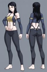 1girls abs ai_generated ass athletic athletic_female back_view barefoot black_hair black_nails black_toenails bra character_sheet feet female female_focus female_only front_view green_eyes laura_kinney marvel marvel_comics muscle_tone muscles navel pale_skin pants protocat rogue-like:evolution_(game) thighs toned toned_female x-23 x-men x-men_evolution