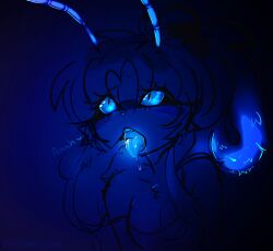 antennae bioluminescence boobs_squished bug_girl fingers_in_mouth fluffy_hair furry goat_girl hair_in_clip hairclip holding_mouth_open iris_(voidedaurora) maw mawshot mouth_focus mouth_hold mouth_shot open_mouth tongue_out voidedaurora