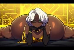 1girls artist_request ass ass_bigger_than_head ass_focus big_ass big_butt black_bed black_bed_sheet black_gloves breasts bubble_ass bubble_butt dark-skinned_female dark_skin dat_ass dat_butt female female_focus female_only gloves golden_dress green_eyes half_naked half_naked_female half_nude half_nude_female hands_under_chin huge_ass huge_butt king_of_greed laying_on_bed laying_on_stomach library_of_ruina lobotomy_corporation magical_girl no_panties non_human project_moon short_hair small_breasts smile smile_at_viewer tagme_(artist) thicc thicc_ass thicc_butt thicc_thighs thick thick_ass thick_butt thick_hips thick_legs thick_thighs white_hair white_hair_female