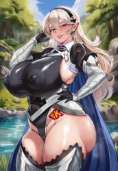 1girls ai_generated armor armored_female ass big_breasts breasts busty busty_female cape clothed_female clothing corrin_(fire_emblem) corrin_(fire_emblem)_(female) curvaceous curvy curvy_body curvy_figure curvy_hips elf_ears fat_ass female fire_emblem gloves hair hips horny horny_female huge_breasts large_ass large_breasts legwear long_hair nintendo nipples outdoors red_eyes stirrup_legwear stockings sweat sweaty sweaty_body thick_thighs thigh_gap thighs white_hair zenndiagram