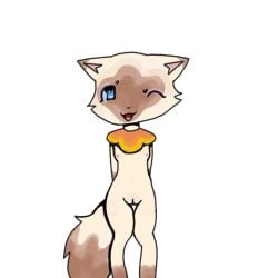 anthro anthrofied blue_eyes brown_fur cat_ears cat_tail cream_fur cub domestic_cat feline female female_cub fluffy_tail fur_markings melonkitty open_mouth sagwa sagwa_the_chinese_siamese_cat siamese solo wink winking winking_eye young young_female