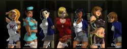 big_ass big_breasts cheerleader dark-skinned_female dark_skin eliza_lopez english_teacher escape_from_zombie_u esther_fernandez female female_protagonist glasses human johanna_lynne looking_at_viewer mayorto melody_farrington misty_karansa nurse nurse_cap p.e._teacher school_nurse student teacher teacher_and_student thick_thighs vanessa_eagler video_games ximena_gonzalo