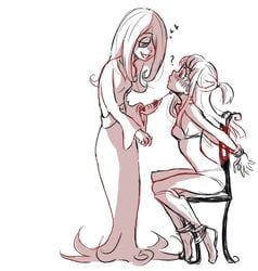 2girls akko_kagari kinnme light_bondage little_witch_academia monochrome multiple_girls straight_hair sucy_manbavaran yuri