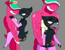 2boys anal anal_sex armwear bird brawl_stars crow_(brawl_stars) dinosaur doug_(brawl_stars) femboy feminine_male furry gay gay_anal gay_sex legwear male muscular muscular_male supercell