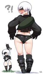 androgynous ass blindfold blush female femboy gay girly lightsource male male_focus male_only nier:_automata nier_(series) panties solo_focus trap yaoi yorha_2b yorha_9s