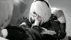 1boy 1girls 3d animated cafe-anteiku clothed_sex clothing fellatio female glasses large_ass male nier nier:_automata nier_(series) open_mouth oral pallidsfm penis sex shorter_than_30_seconds solo_focus sound source_filmmaker video yorha_2b yorha_9s