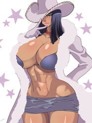 abs bikini blue_eyes collar cowboy_hat female female_only fur_coat lipstick microskirt midriff miss_all_sunday nico_robin one_piece pre-timeskip swimsuit zetarok