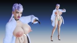 bimbo bimbo_body bimbo_lips bimbofied breast_implants choker claws earrings evelynn fake_tits fur fur_coat high_heels huge_breasts league_of_legends legs lipstick long_eyelashes long_nipples makeup navel_piercing shaved_pussy simple_background sling_bikini slingshot_swimsuit thick_eyebrows thick_thighs